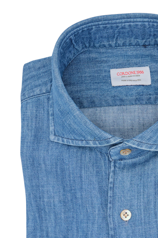 Blue Denim Shirt- Italian Cotton - Handmade in Italy