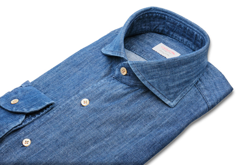 Dark Blue Denim Shirt- Italian Cotton - Handmade in Italy - VIP