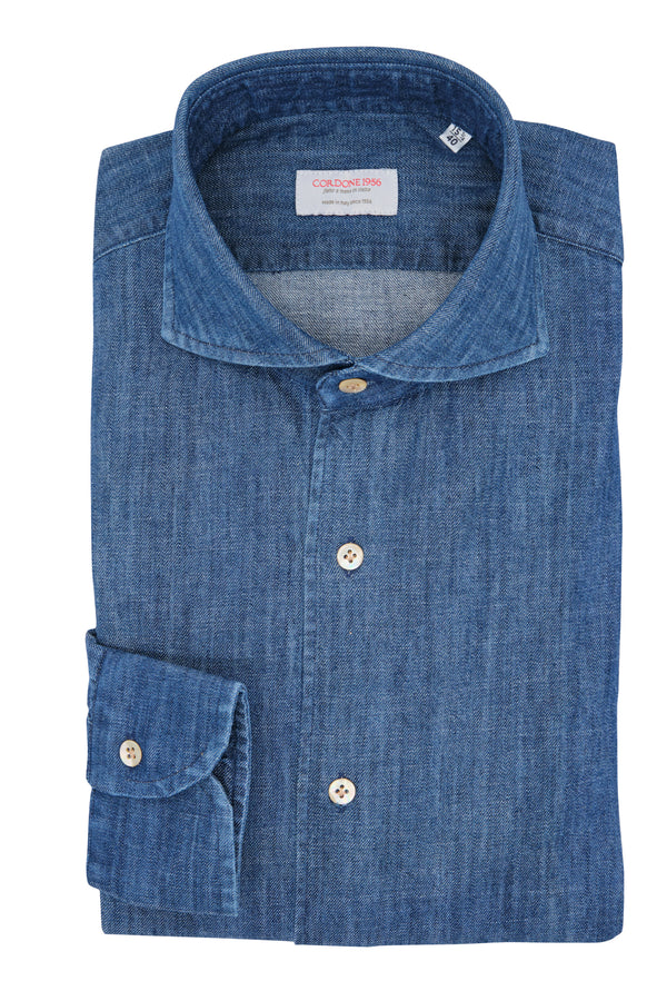 Blue Denim Shirt- Italian Cotton - Handmade in Italy