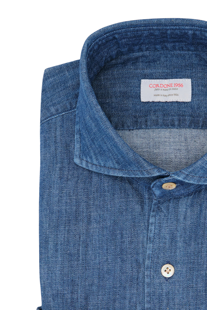 Dark Blue Denim Shirt- Italian Cotton - Handmade in Italy