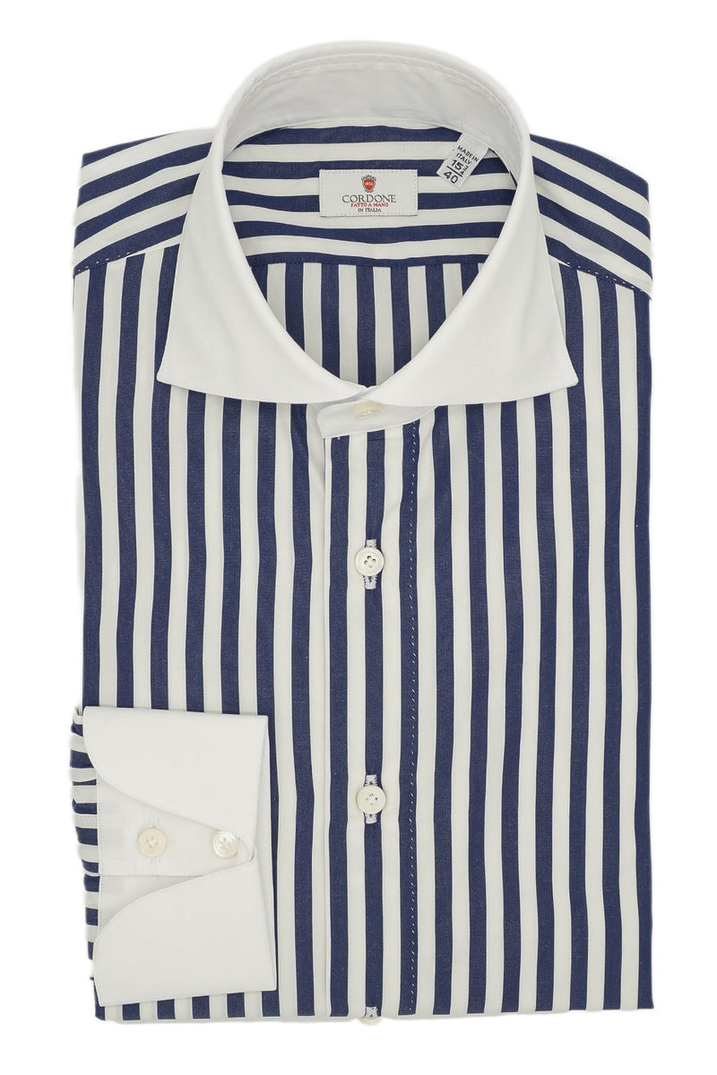 White Collar Bold Striped Blue Popeline - October Bundle