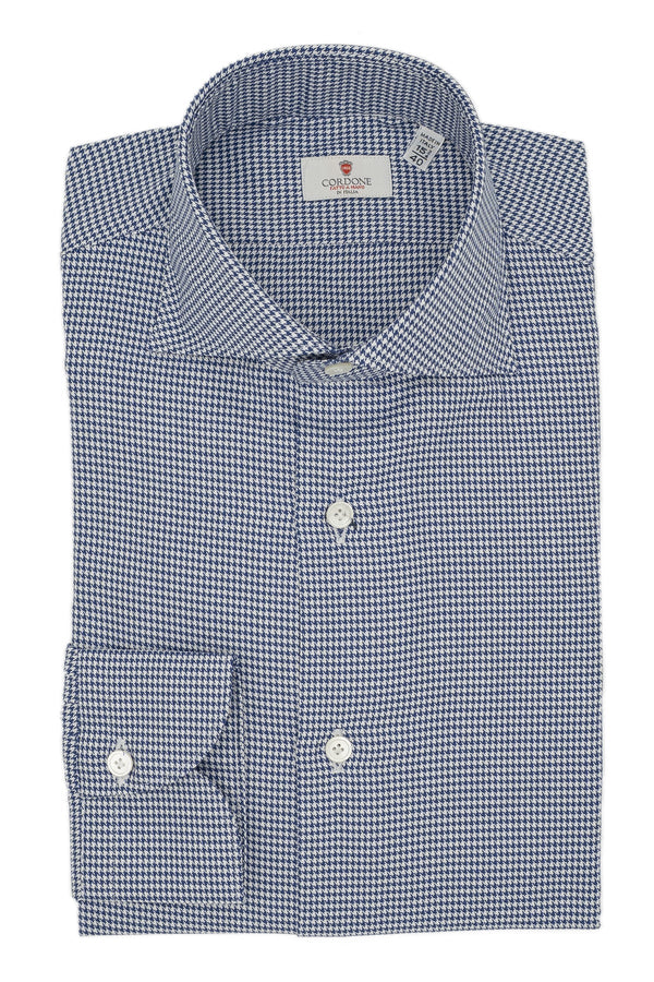 Easy Iron Pied-De-Poule Twill Shirt Blue - October Bundle
