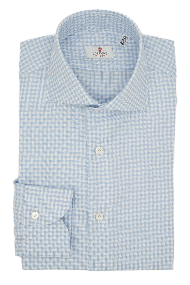 Camicia a quadri azzurra in twill Facile Stiro