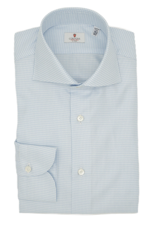 Easy Iron Pied-De-Poule Twill Shirt Azure - October Bundle