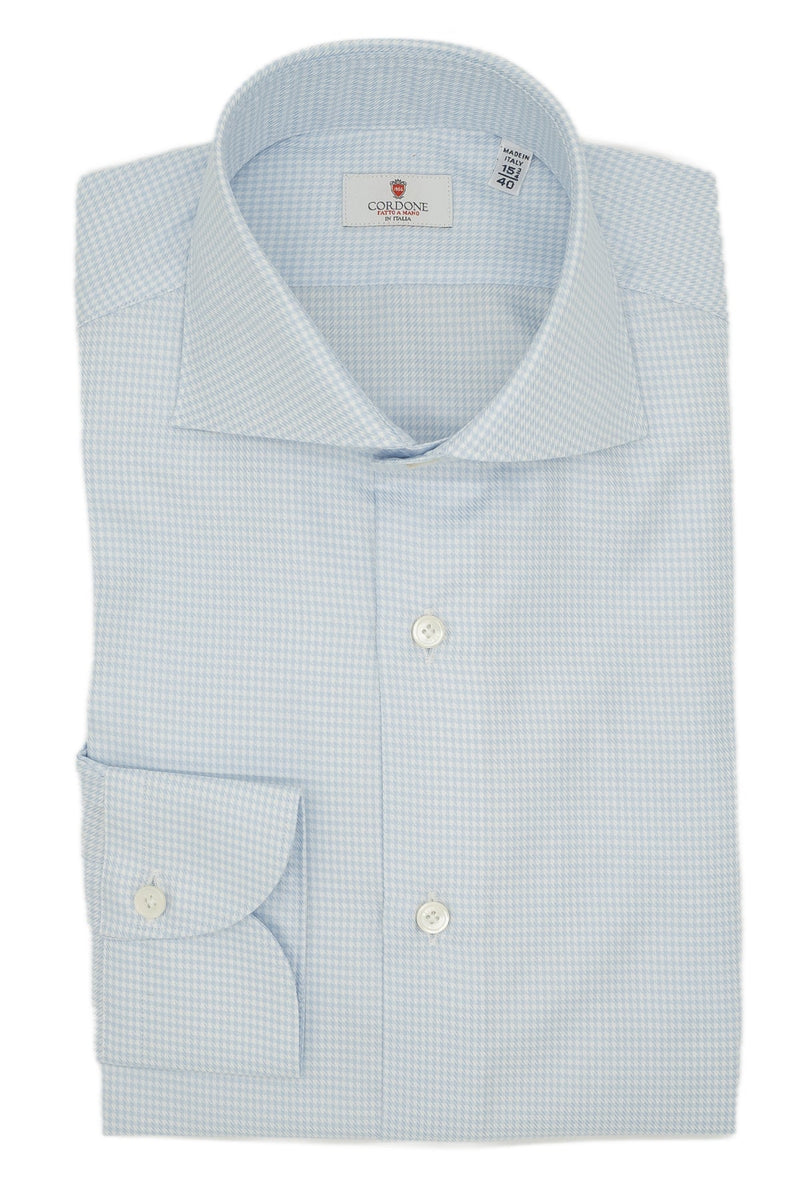 Easy Iron Pied-De-Poule Twill Shirt Azure - October Bundle