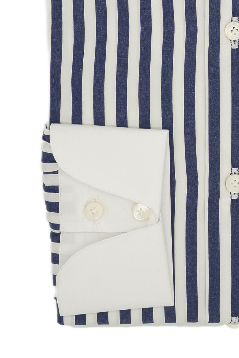 Camicia Popeline con colletto bianco a righe blu