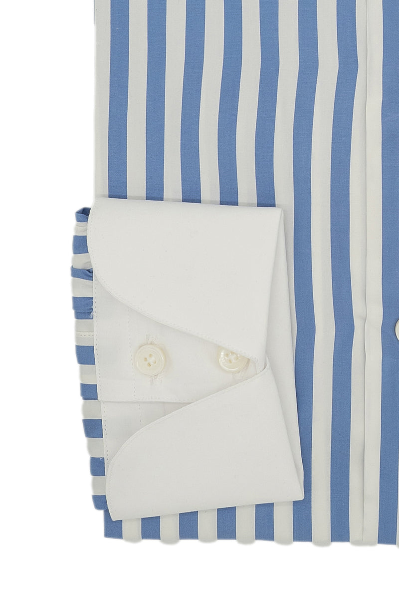 Camicia Popeline con colletto bianco a righe azzurre