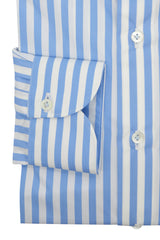 Classic White and Azure Striped Shirt  - Italian Cotton - Handmade in Italy