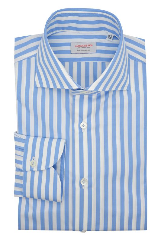 Classic White and Azure Striped Shirt  - Italian Cotton - Handmade in Italy - VIP