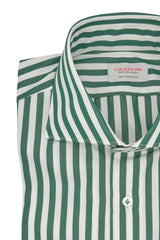 Classic White and Green Striped Shirt - Italian Cotton - Handmade in Italy