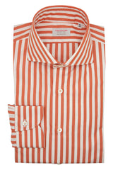 Classic White and Orange Striped Shirt - Italian Cotton - Handmade in Italy