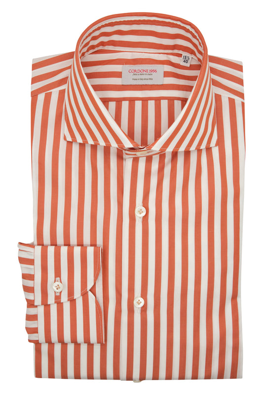 Classic White and Orange Striped Shirt - Italian Cotton - Handmade in Italy - VIP