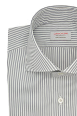 Classic White and Gray Little Striped Shirt - Italian Cotton- Handmade in Italy