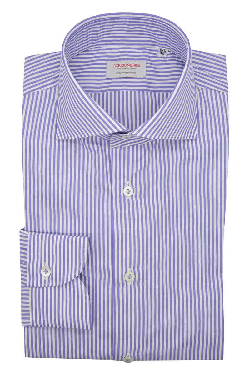 Classic White and Purple Little Striped Shirt - Italian Cotton - Handmade in Italy