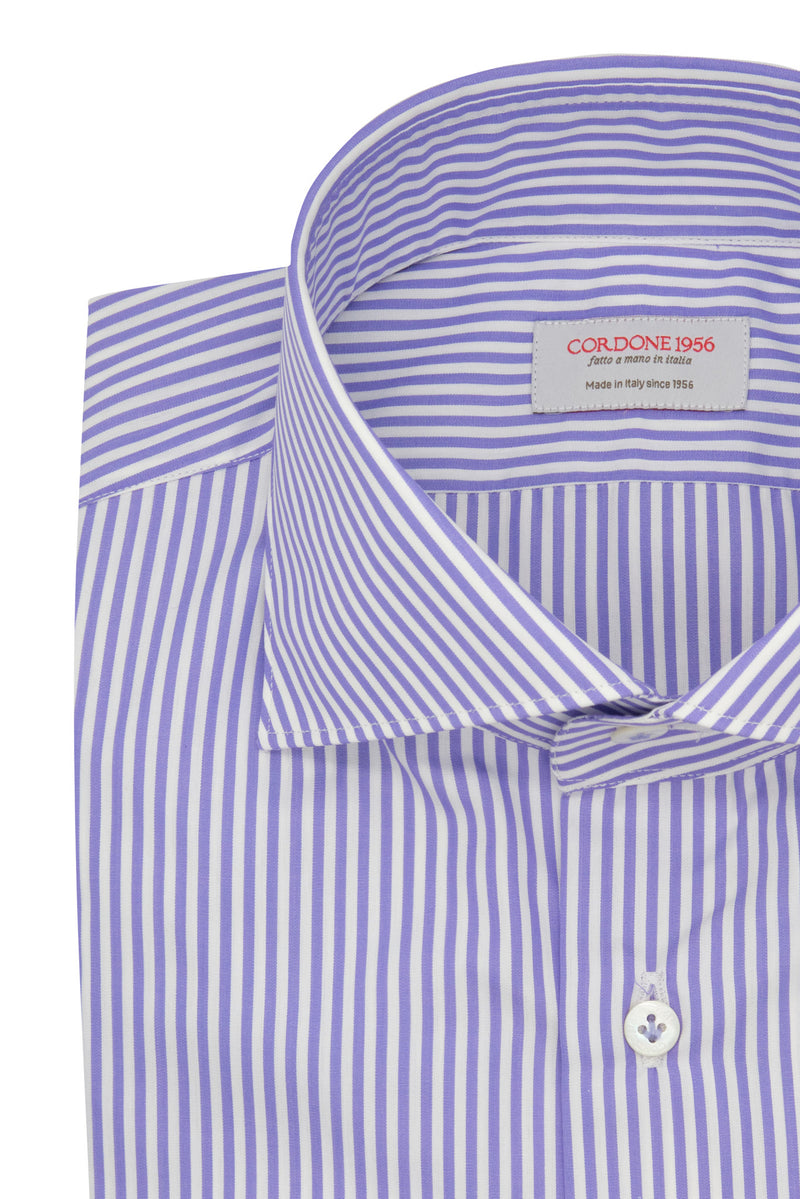 Classic White and Purple Little Striped Shirt - Italian Cotton - Handmade in Italy