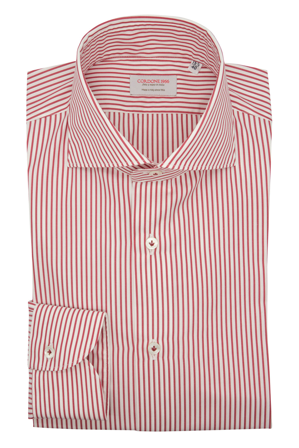 white dress shirt with red stripes Made-in-Canada Dark Red Butcher Stripe Button Down Shirt