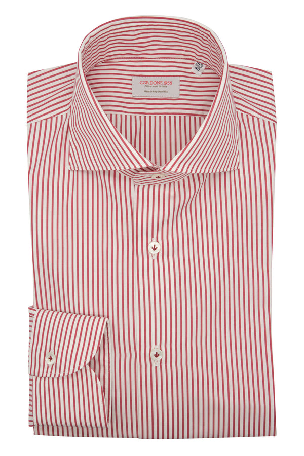 Classic White and Red Little Striped Shirt  - Italian Cotton - Handmade in Italy