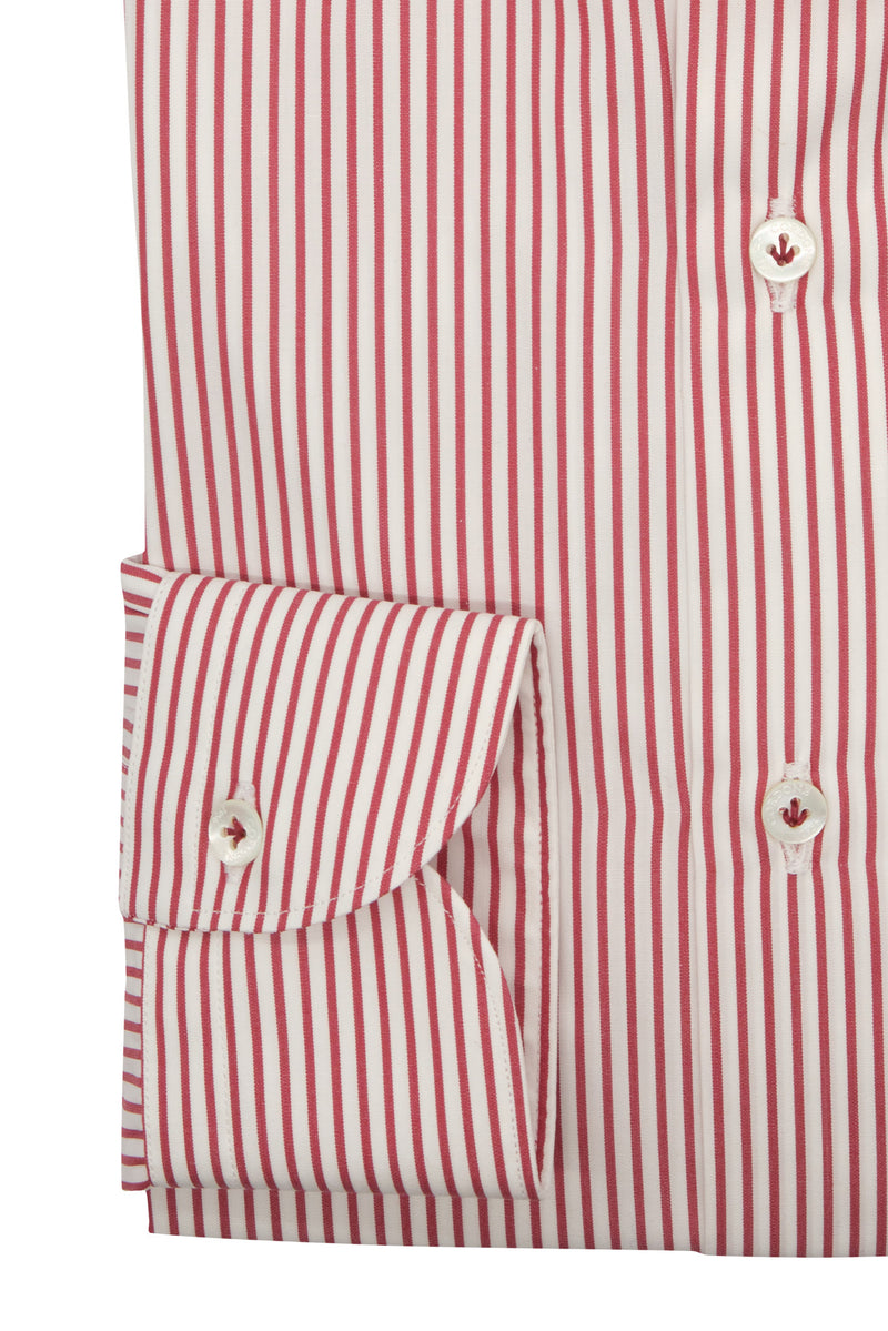 Classic White and Red Little Striped Shirt  - Italian Cotton - Handmade in Italy