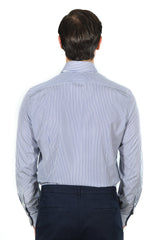 Classic White and Blue Little Striped Shirt - Italian Cotton - Handmade in Italy