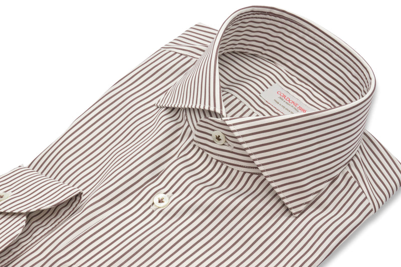 Classic White and Brown Little Striped Shirt  - Italian Cotton - Handmade in Italy