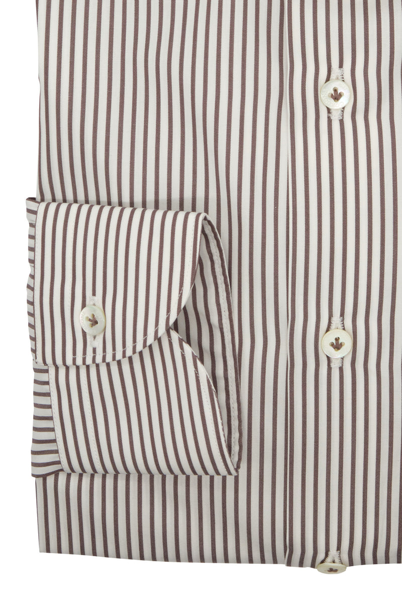 brown and white dress shirt Coffee brown and white Gingham check spread collar two ply cotton slim Connaisseur Paris