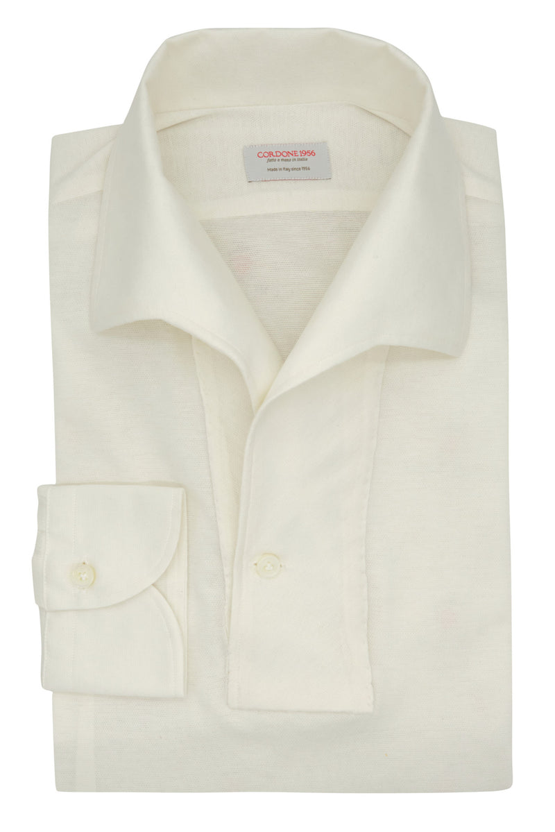 One Piece Collar White Polo Shirt  - Silk Cotton - Handmade in Italy