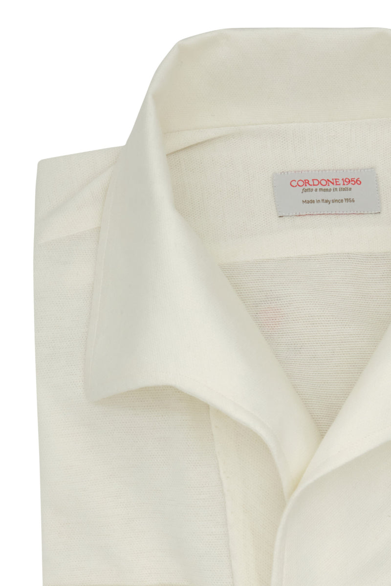 One Piece Collar White Polo Shirt  - Silk Cotton - Handmade in Italy