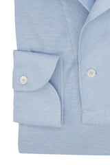 One Piece Collar Azure Polo Shirt  - Italian Cotton - Handmade in Italy