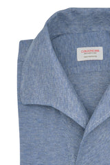 One Piece Collar Blue Polo Shirt  - Silk Cotton - Handmade in Italy