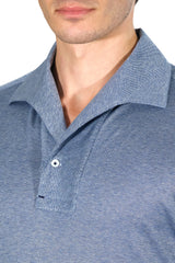 One Piece Collar Blue Polo Shirt  - Silk Cotton - Handmade in Italy