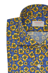 Hawaii Shirt Floral Blue - Italian Cotton - Handmade in Italy