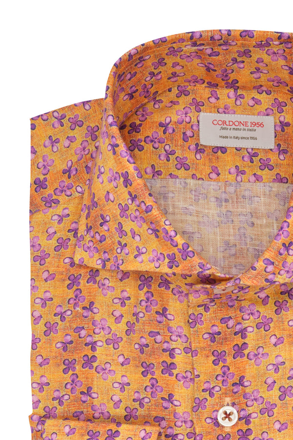 Lilac Flowers Shirt - Italian Linen - Handmade in Italy