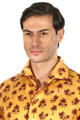 Yellow  Palm Tree Patterned Shirt- Italian Linen - Handmade in Italy