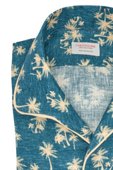 Green Palm Tree Patterned Shirt - Italian Linen  - Handmade in Italy