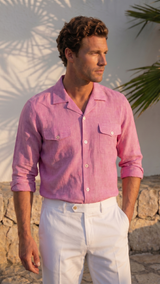 Italian Linen Shirt — Double Round Pocket — Pink