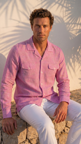Italian Linen Shirt — Double Round Pocket — Pink