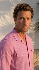 Italian Linen Shirt — Double Round Pocket — Pink