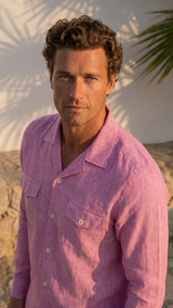 Italian Linen Shirt — Double Round Pocket — Pink