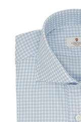 Camicia a quadri azzurra in twill Facile Stiro