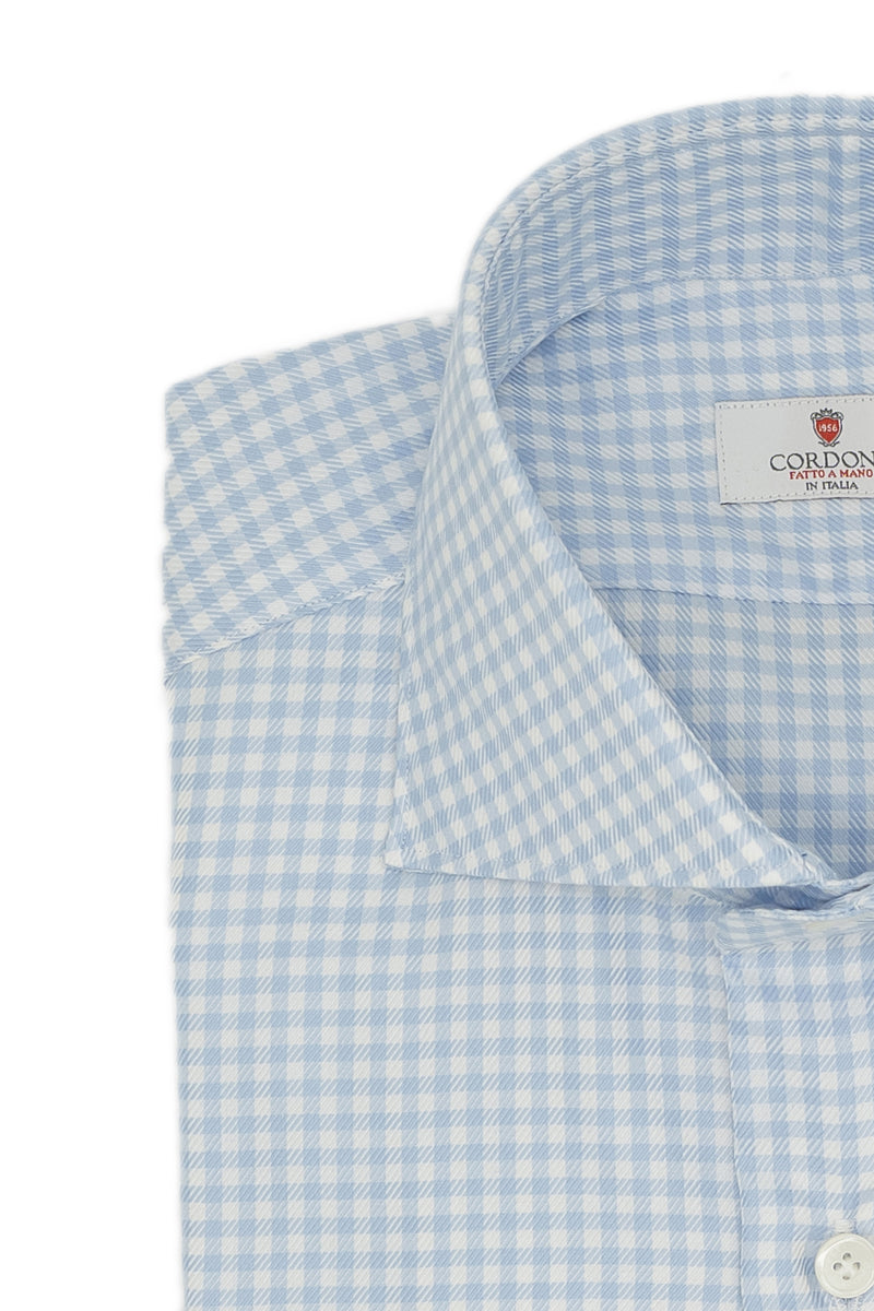 Camicia a quadri azzurra in twill Facile Stiro