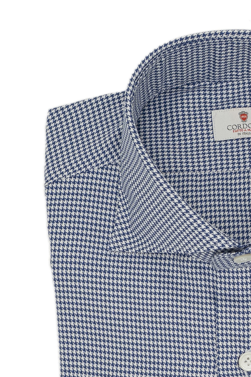 Camicia Pied-De-Poule Blu in twill Facile Stiro
