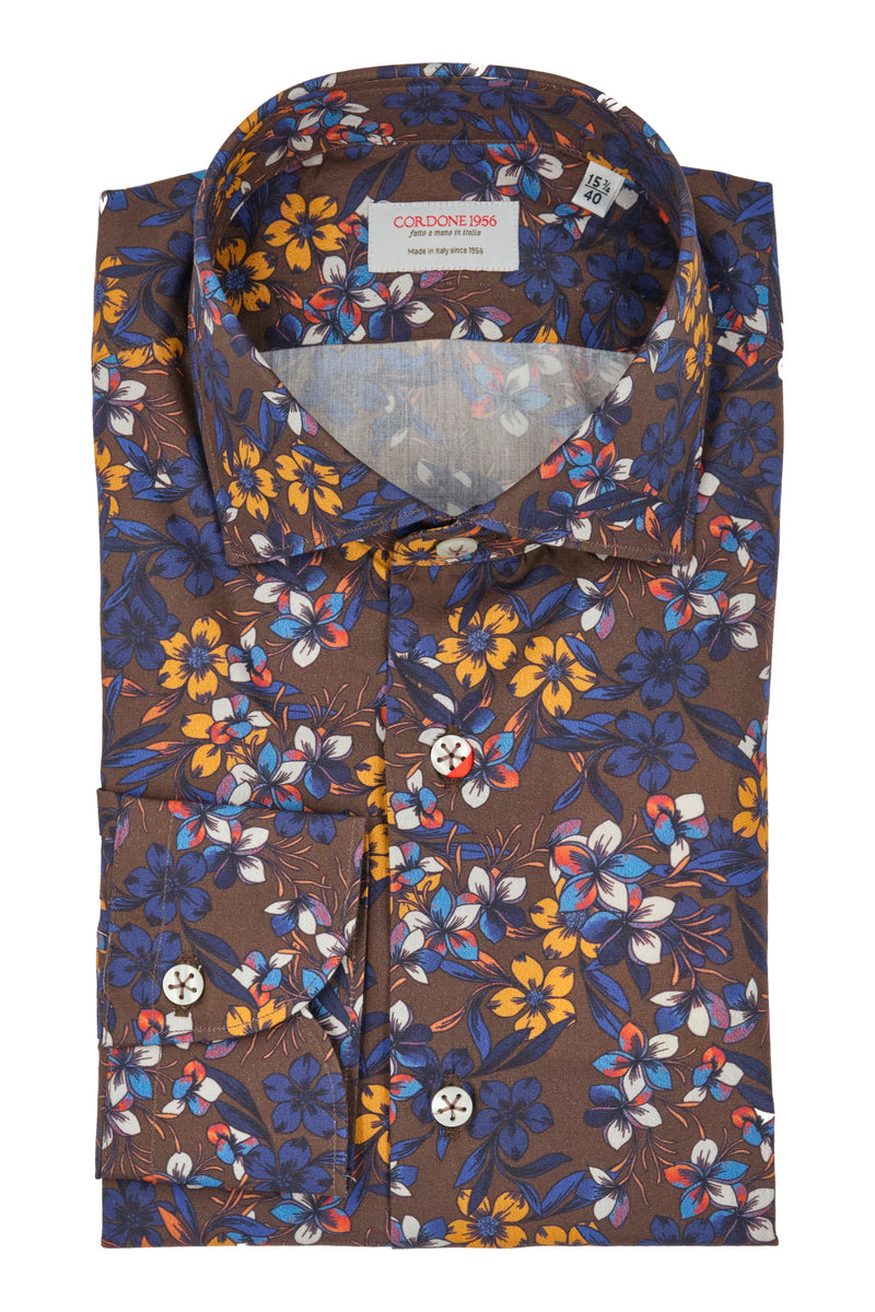 Gelsomino Brown Shirt - Italian Cotton  - Handmade in Italy