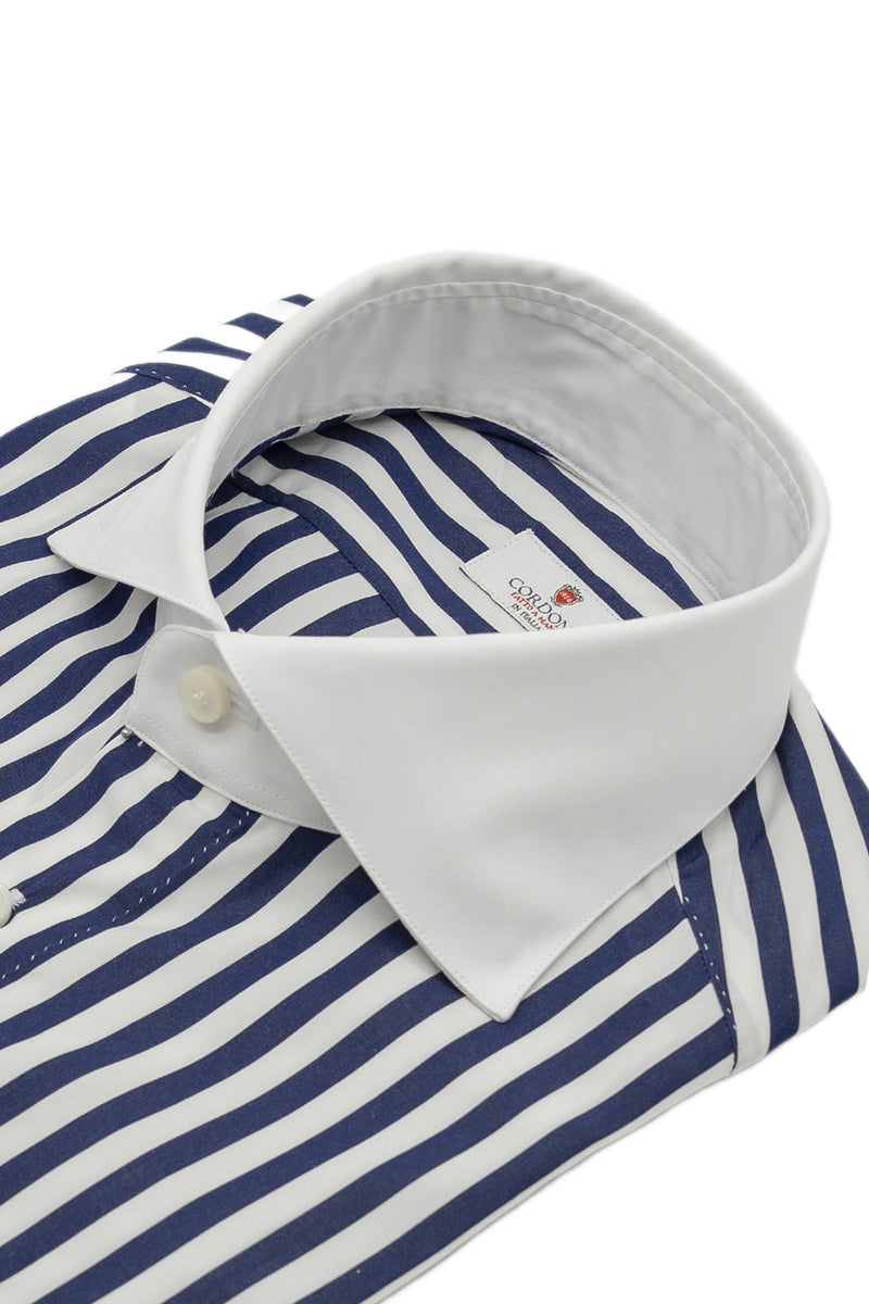 Camicia Popeline con colletto bianco a righe blu