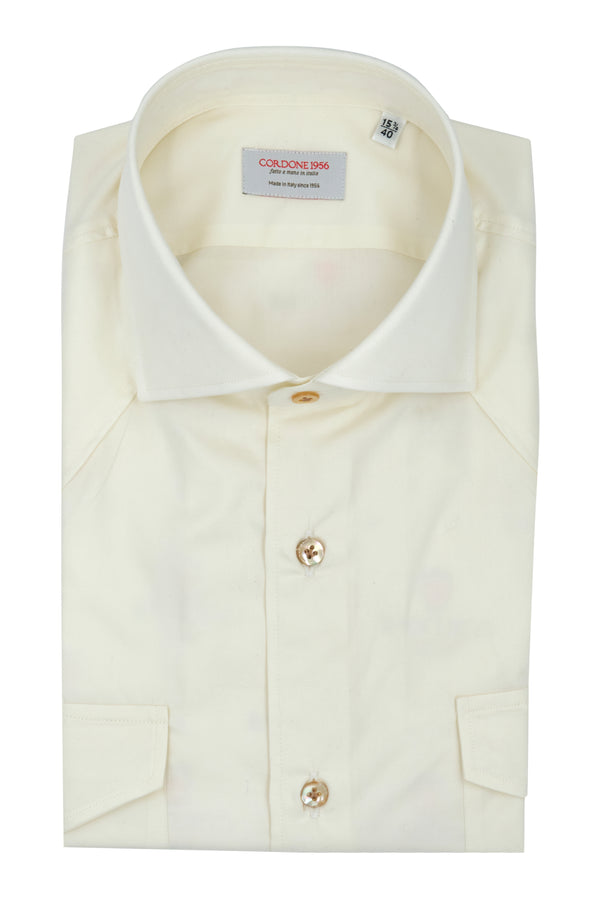 Creme Wool and Cotton Tex Shirt- Italian Cotton Wool - Handmade in Italy