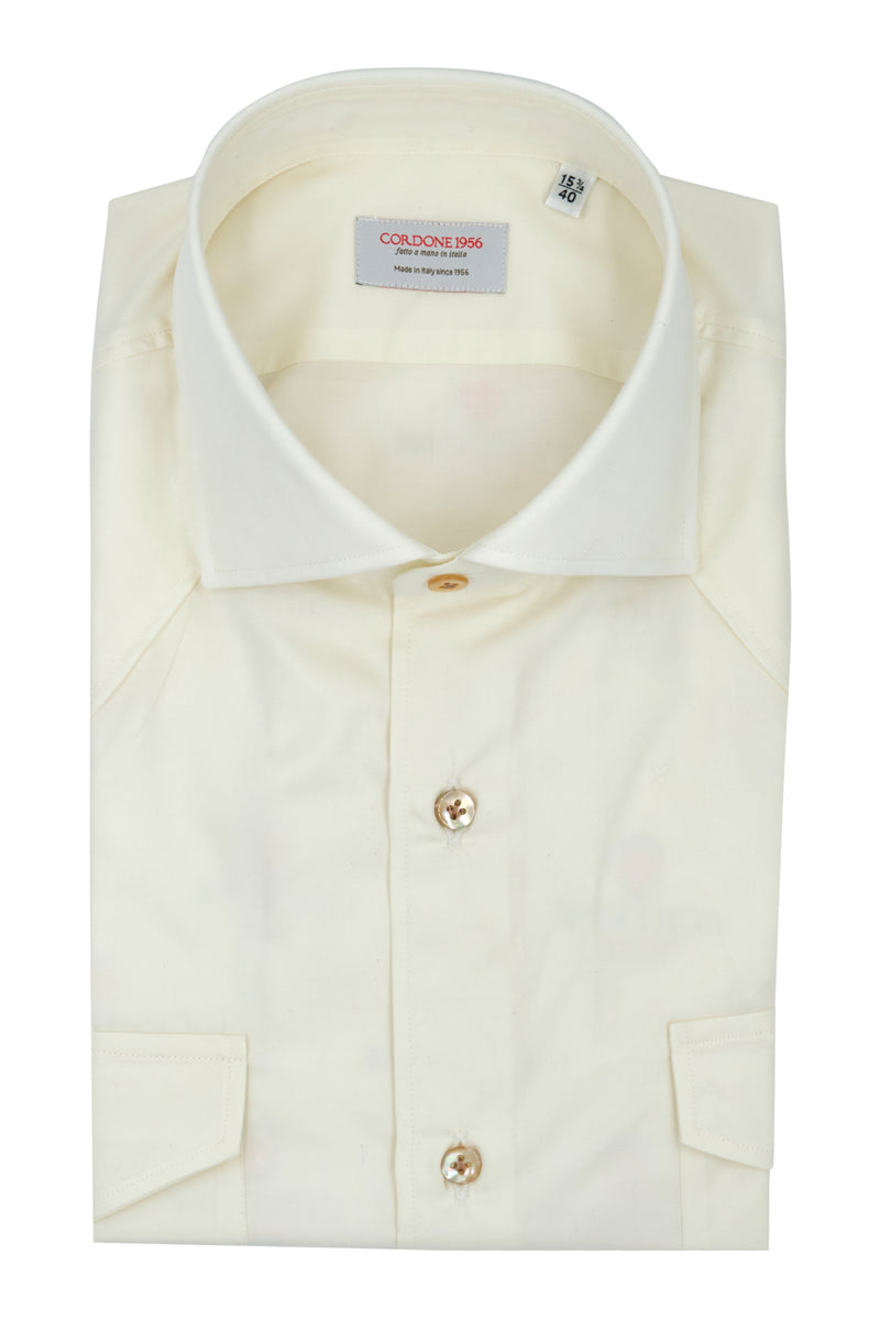 Creme Wool and Cotton Tex Shirt- Italian Cotton Wool - Handmade in Italy