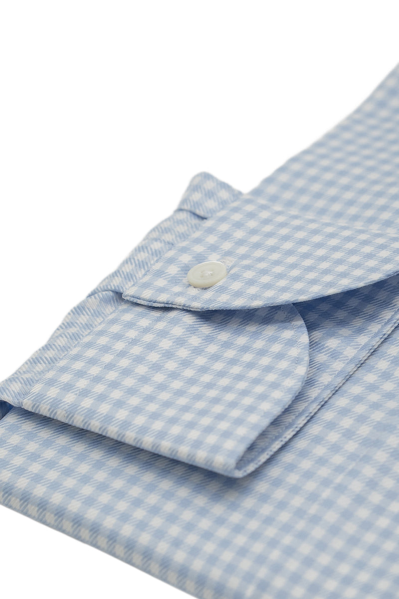 Camicia a quadri azzurra in twill Facile Stiro