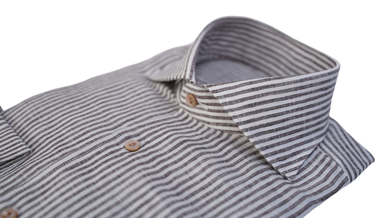 BROWN  AND WHITE SMALL STRIPE LINEN SHIRT