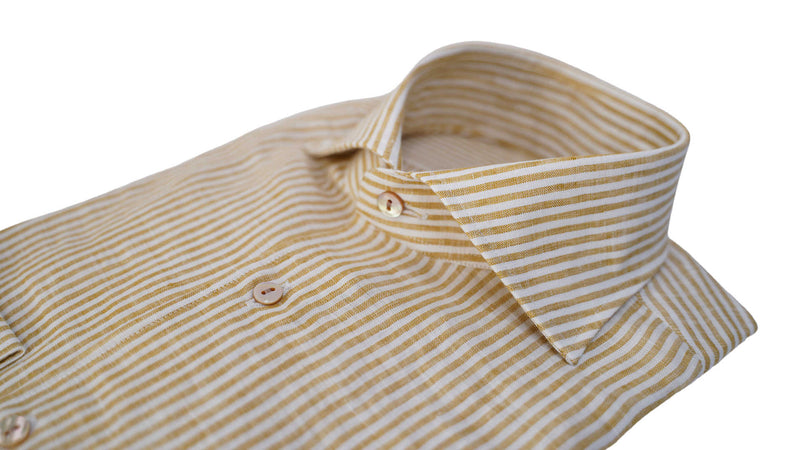 SAND AND WHITE SMALL STRIPE LINEN SHIRT