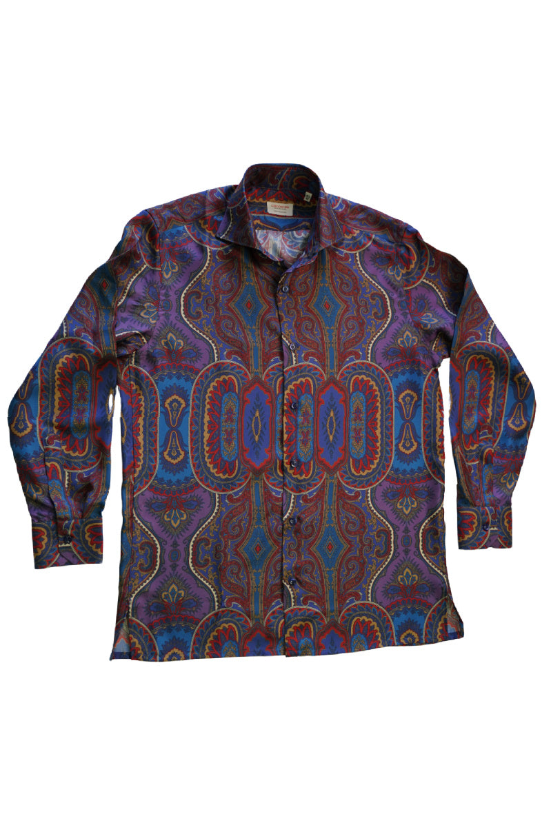 Purple Abstract Silk Shirt - Italian Silk - Handmade in Italy