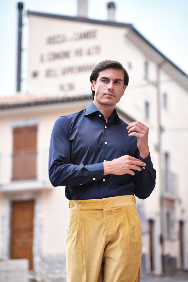 Blue Stretch Pop Shirt- Italian Cotton - Handmade in Italy